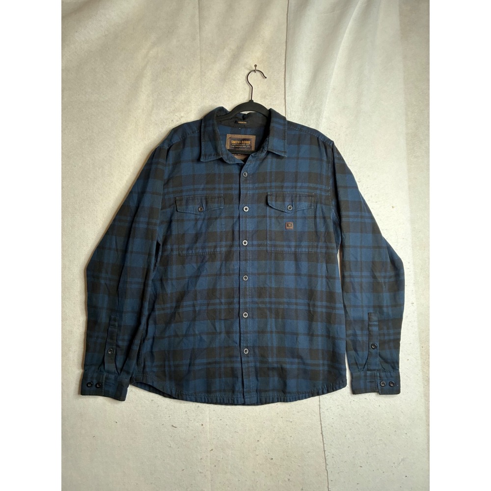 Smith + Rogue Mens L Blue Black Plaid Flannel Button Down Shirt Standard Issue